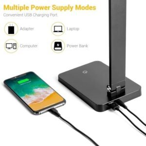 3-Level Dimmable LED Desk Lamp with USB Charging