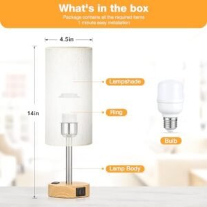 3-Way Dimmable Touch Bedside Lamp with USB Charging