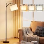 Ambimall Dimmable Beige Floor Lamp with Adjustable LED Bulb