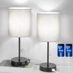 Bosceos Grey Table Lamps Set with USB Charging Ports