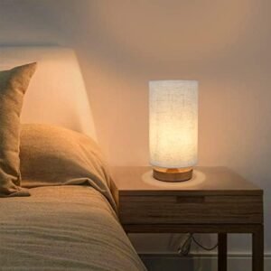 Minimalist Bedside Nightstand Lamp with Warm Linen Shade