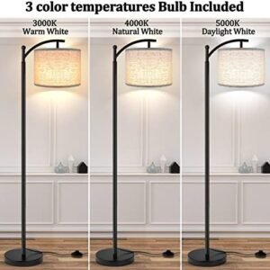 Modern Black Floor Lamp with Beige Shade & LED Bulb