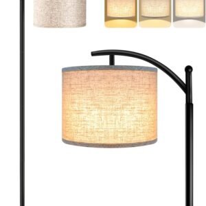 Modern Black Floor Lamp with Beige Shade & LED Bulb