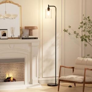 Modern Industrial Floor Lamp with Glass Shade & Foot Switch