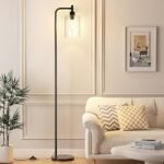 Modern Industrial Floor Lamp with Glass Shade & Foot Switch