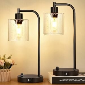 Set of 2 Dimmable Industrial USB Table Lamps