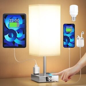 Smart Touch Bedside Lamp with USB & AC Outlets