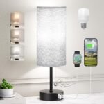 Stylish Grey Bedside Lamp with USB Charging & 3 Settings