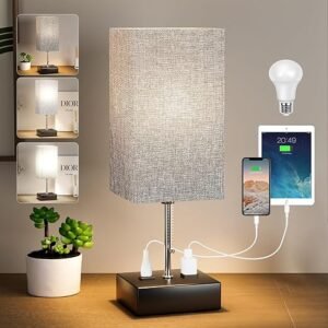 WIHTU 3-Color USB Bedside Lamp with Pull Chain
