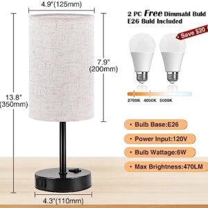 ZJOJO Set of 2 Dimmable Bedside Table Lamps